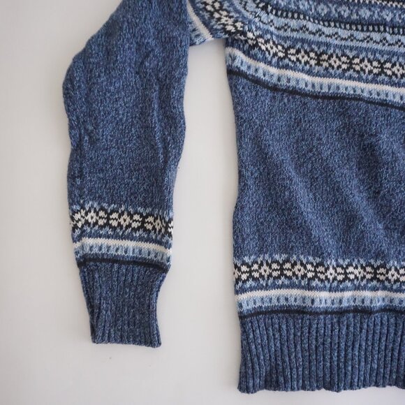 Vintage Jenny Buchanan Blue White Fair Isle Knit Hooded Zip Sweater Cabincore M - Picture 8 of 9
